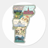 Sticker Rond Carte Vermont de Burlington Killington VT State (Devant)