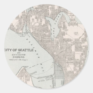 Sticker Rond Carte vintage de Seattle Washington (1901)