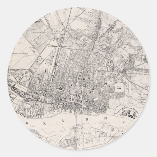 Sticker Rond Carte vintage de Varsovie Pologne (1836) (Devant)