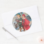 Sticker Rond Carte Vintage de voeux de Noël Fond (Enveloppe)