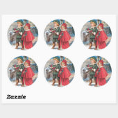 Sticker Rond Carte Vintage de voeux de Noël Fond (Feuille)