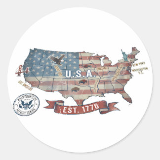Sticker Rond Carte vintage des États-Unis - American Patriot Wi