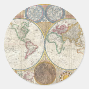 Sticker Rond Carte vintage du monde