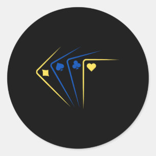 Sticker Rond Cartes à jouer ukrainiennes As Drapeau Solidarité