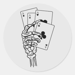 Sticker Rond Cartes de poker à main de squelette