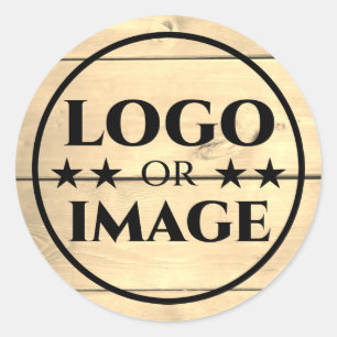 Sticker Rond Cartes en bois et logo chic Beige Wood Grain