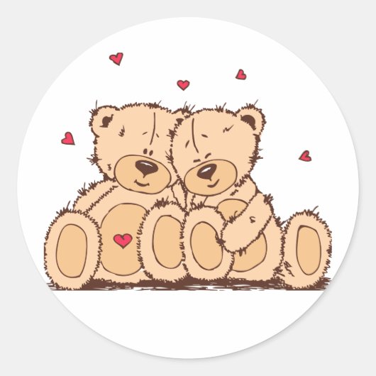 Sticker Rond Carton Brown Teddy Ours Mariage Amour (Devant)