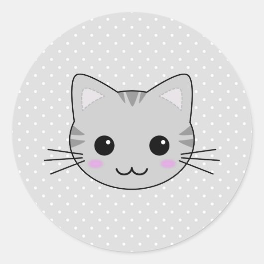 Sticker Rond Carton de chat gris Cute Kawaii (Devant)