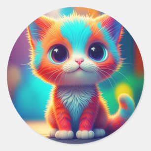 Sticker Rond Carton de chaton couleur arc-en-ciel jolie