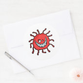 Sticker Rond Carton de la bactérie Grin Toothy Rouge (Enveloppe)