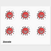 Sticker Rond Carton de la bactérie Grin Toothy Rouge (Feuille)
