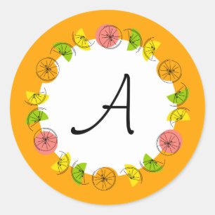 Sticker Rond Carton de monogramme rond Citrus Circle Orange