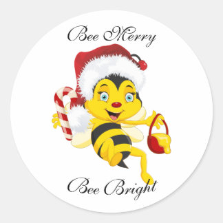 Sticker Rond Carton de Noël d'abeille Joyeux