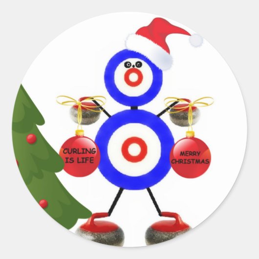 Sticker Rond Carton de Noël de curling (Devant)