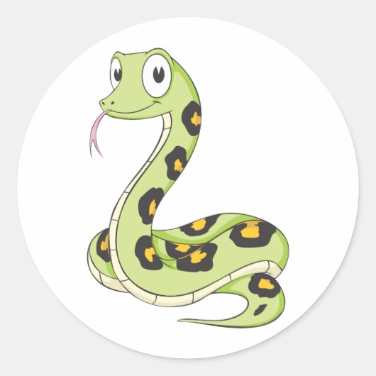 Sticker Rond Carton de serpent d'Anaconda vert mignon (Devant)