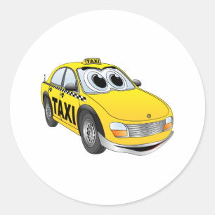 Sticker Rond Carton de taxi jaune