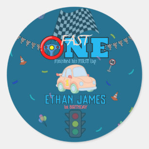 Sticker Rond Carton d'invitation anniversaire modifiable bleu g