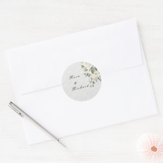 Sticker Rond Carton d'invitation de mariage floral élégant