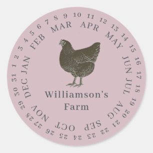 Sticker Rond Carton d'œufs à date encadrée de poule de ferme vi