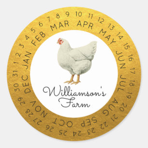 Sticker Rond Carton d'œufs à date encadrée de poule de ferme vi