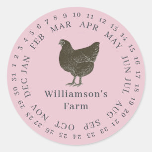 Sticker Rond Carton d'oeufs à date encadrée par une poule de fe