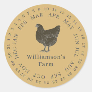 Sticker Rond Carton d'oeufs à date encerclée de poule de ferme