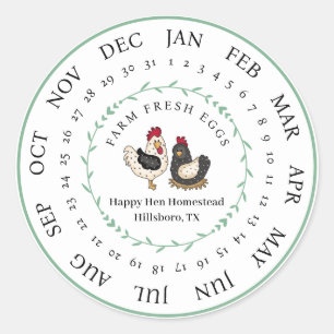 Sticker Rond Carton d'oeufs frais de ferme personnalisable Date