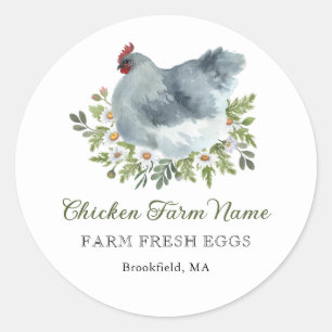 Sticker Rond Carton d'oeufs personnalisé au poulet floral