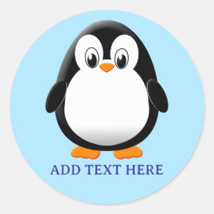 Sticker Rond Carton en pingouin mignon bleu personnalisé