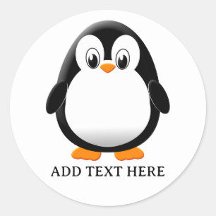 Sticker Rond Carton en pingouin mignon personnalisé