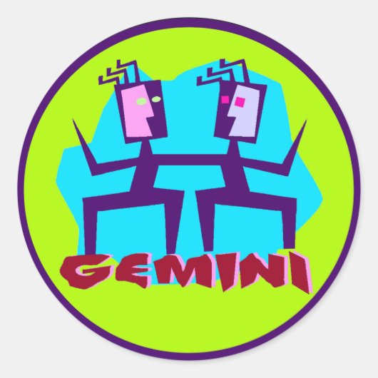 Sticker Rond Carton Gemini Zodiac Astrologie design (Devant)