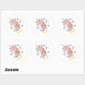 Sticker Rond Carton mignon Majestic Unicorn (Feuille)