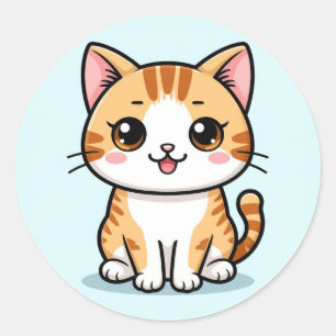 Sticker Rond Carton mignon Orange Tabby Cat