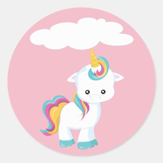 Sticker Rond Carton mignon Unicorne avec nuage (Devant)