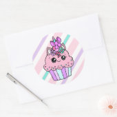 Sticker Rond Carton mignon Whimsical Unicorn Cupcake (Enveloppe)