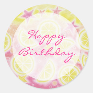 Sticker Rond Carton rouge citronnade 'Joyeux anniversaire'