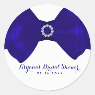 Sticker Rond Cartons élégants Ruban Bleu Royal & Diamants