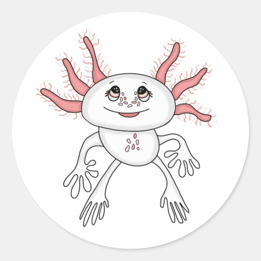Sticker Rond Cartoon Axolotl rose et blanc (Devant)