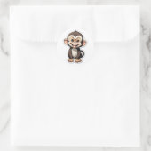 Sticker Rond Cartoon Bébé Singe Rire (Sac)