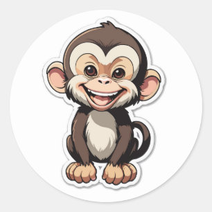 Sticker Rond Cartoon Bébé Singe Rire