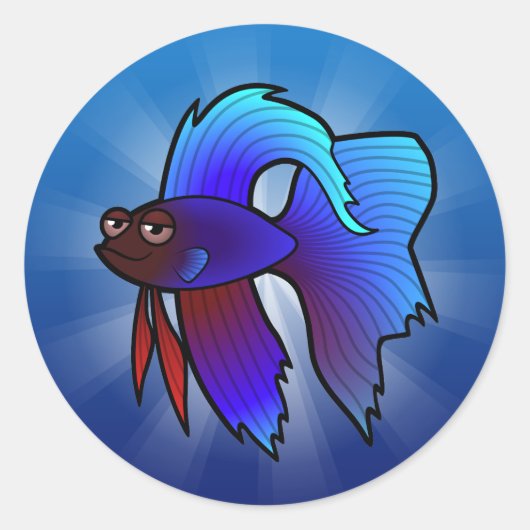 Sticker Rond Cartoon Betta Fish / Poisson Siamais de combat (Devant)