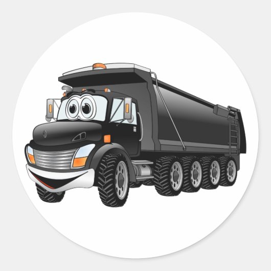 Sticker Rond Cartoon Black Dump Truck 10w (Devant)