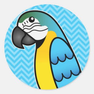 Sticker Rond Cartoon bleu et jaune Oiseau de perroquet macaw