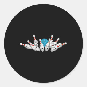 Sticker Rond Cartoon Bowling Peur Bowling Pins Drôle Sport Bo