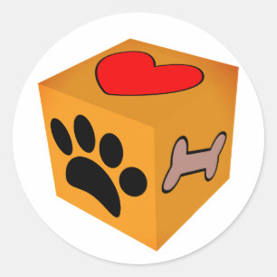 Sticker Rond Cartoon Chien Paw Coeur Et Os