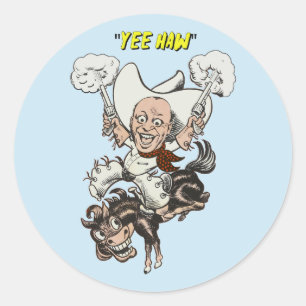 Sticker Rond Cartoon cowboy tir pistolets équitation art