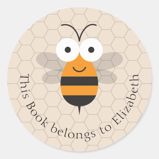 Sticker Rond Cartoon Cute Funny Honey Bee Honeycomb Plaque d'en (Devant)