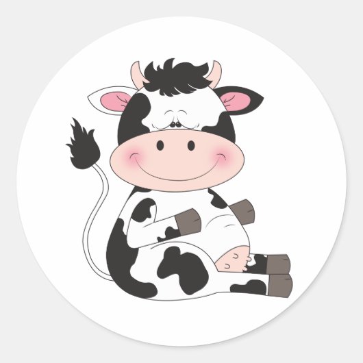 Sticker Rond Cartoon de vache bébé mignon (Devant)