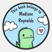 Sticker Rond Cartoon Dino mignon avec votre nom Plaque d'accuei (Devant)
