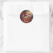 Sticker Rond Cartoon Eagle with Flag and Fireworks (Textured) (Sac)